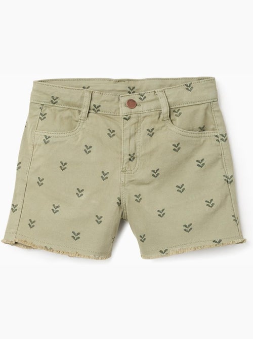 Short en sergé à motif floral et ourlets effilochés - Kiabi