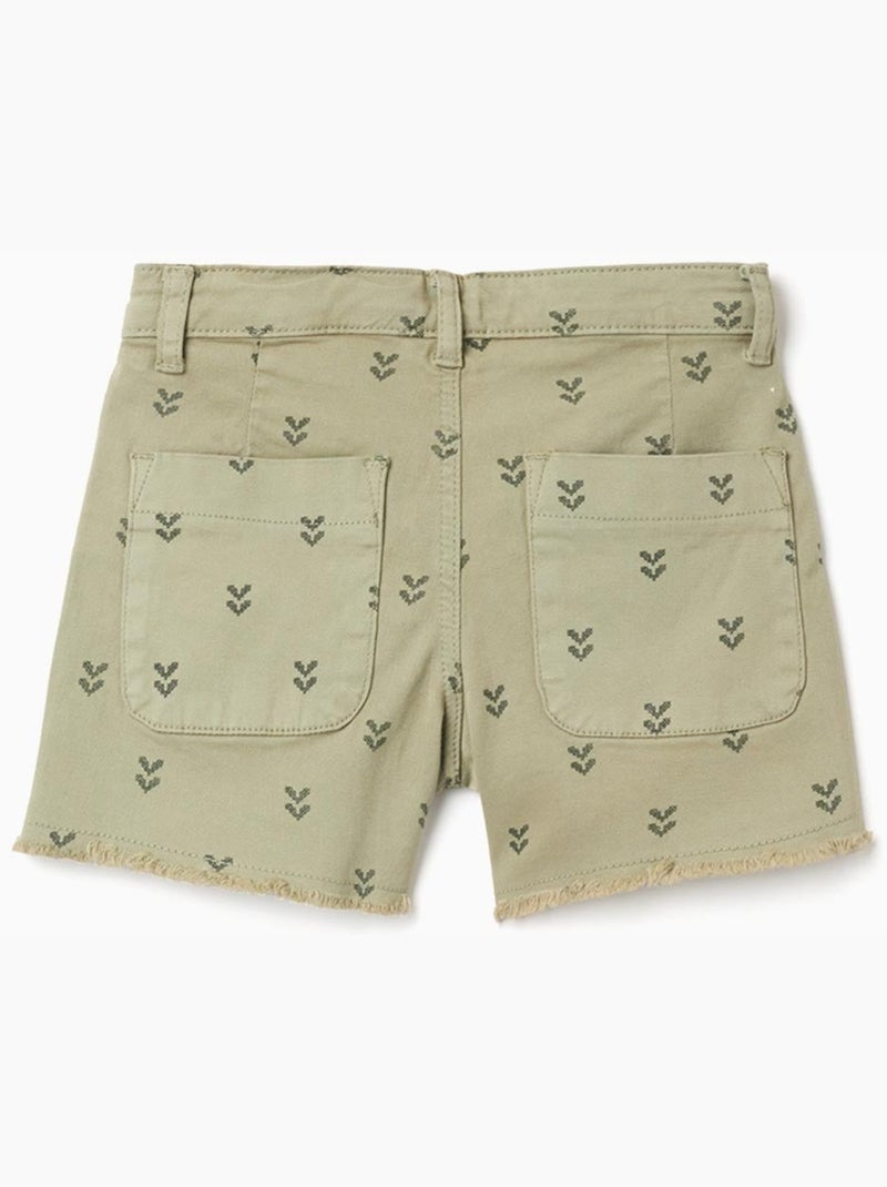 Short en sergé à motif floral et ourlets effilochés Vert foncé - Kiabi