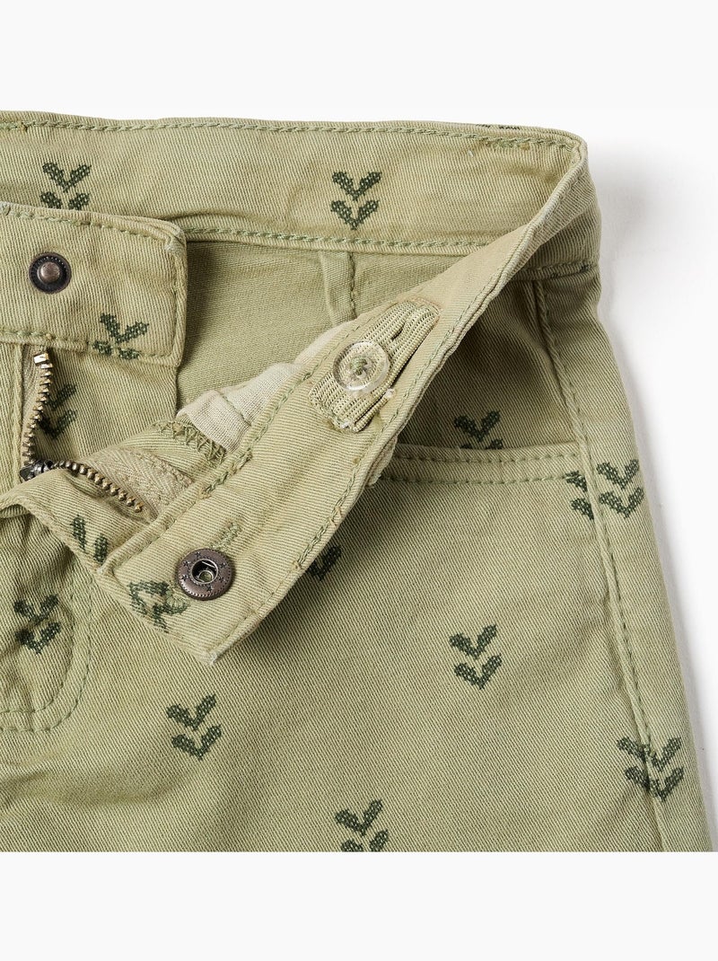 Short en sergé à motif floral et ourlets effilochés Vert foncé - Kiabi