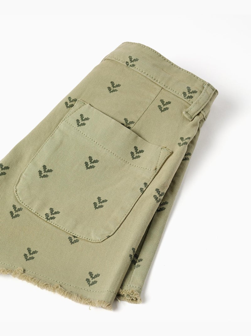 Short en sergé à motif floral et ourlets effilochés Vert foncé - Kiabi