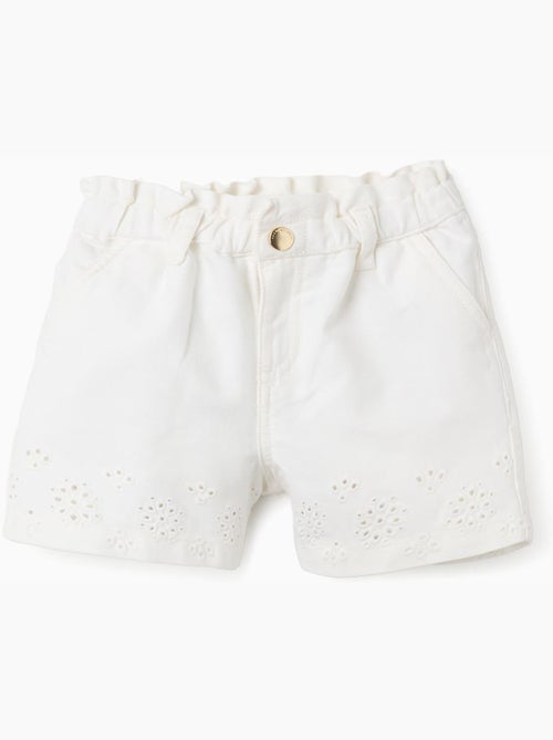 Short en sergé avec broderie anglaise - Kiabi
