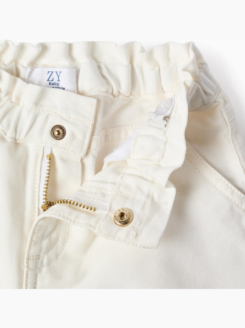 Short en sergé avec broderie anglaise Beige clair - Kiabi