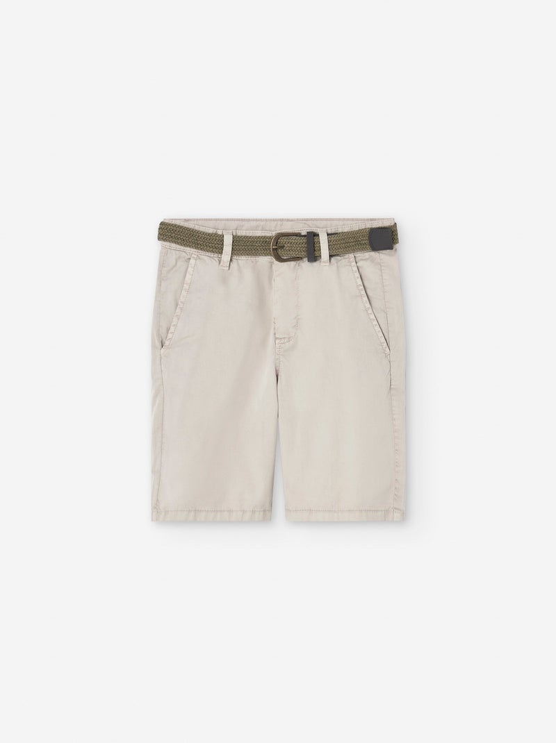 Short en Sergé avec Ceinture Beige clair - Kiabi