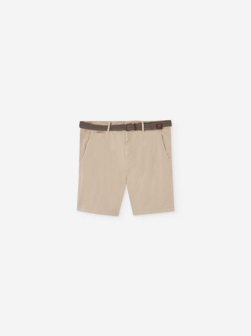 Short en Sergé avec ceinture Beige - Kiabi