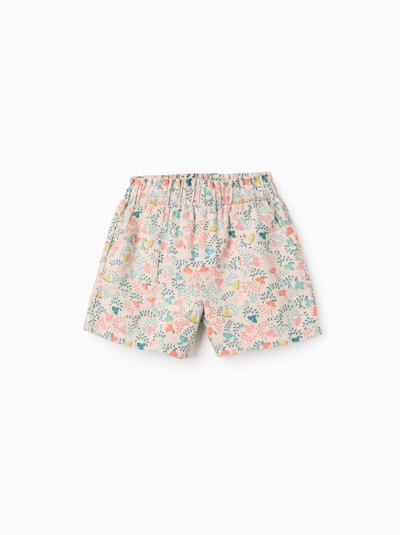 Short en Sergé avec Motif Floral Coloré Beige clair - Kiabi