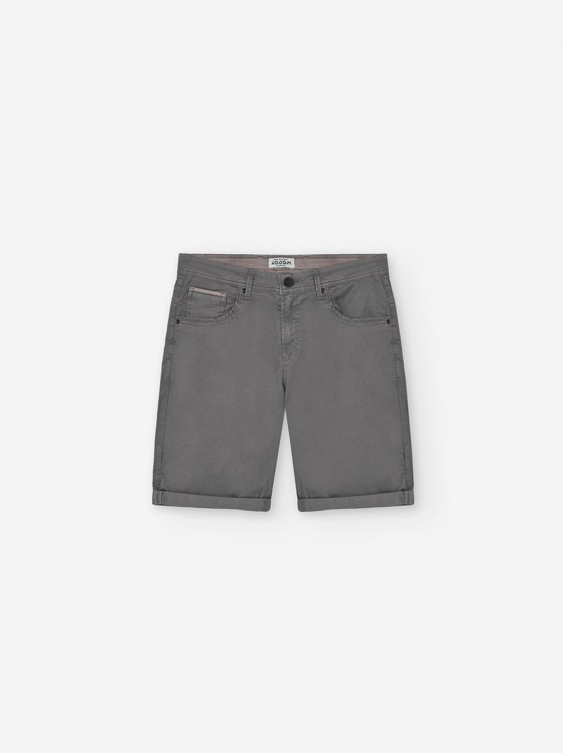 Short en Sergé avec Ourlets Pliés Gris - Kiabi