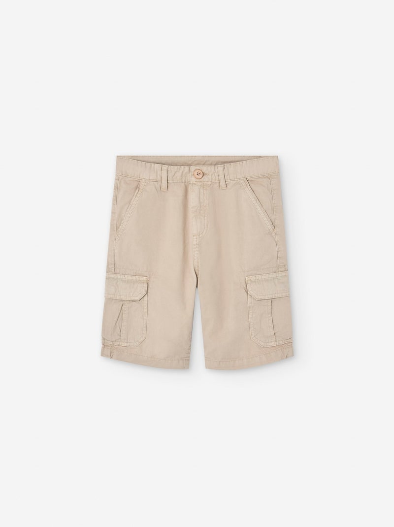 Short en Sergé avec Poches Cargo Beige clair - Kiabi