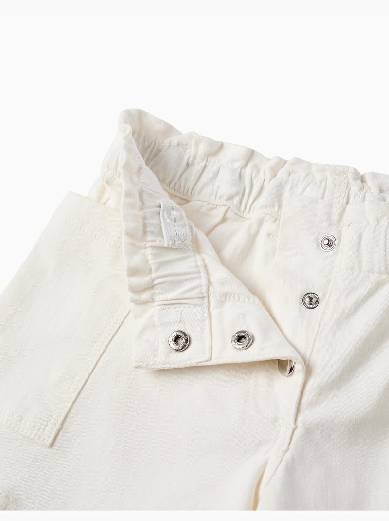 Short en sergé avec poches cargo et taille élastique Blanc - Kiabi