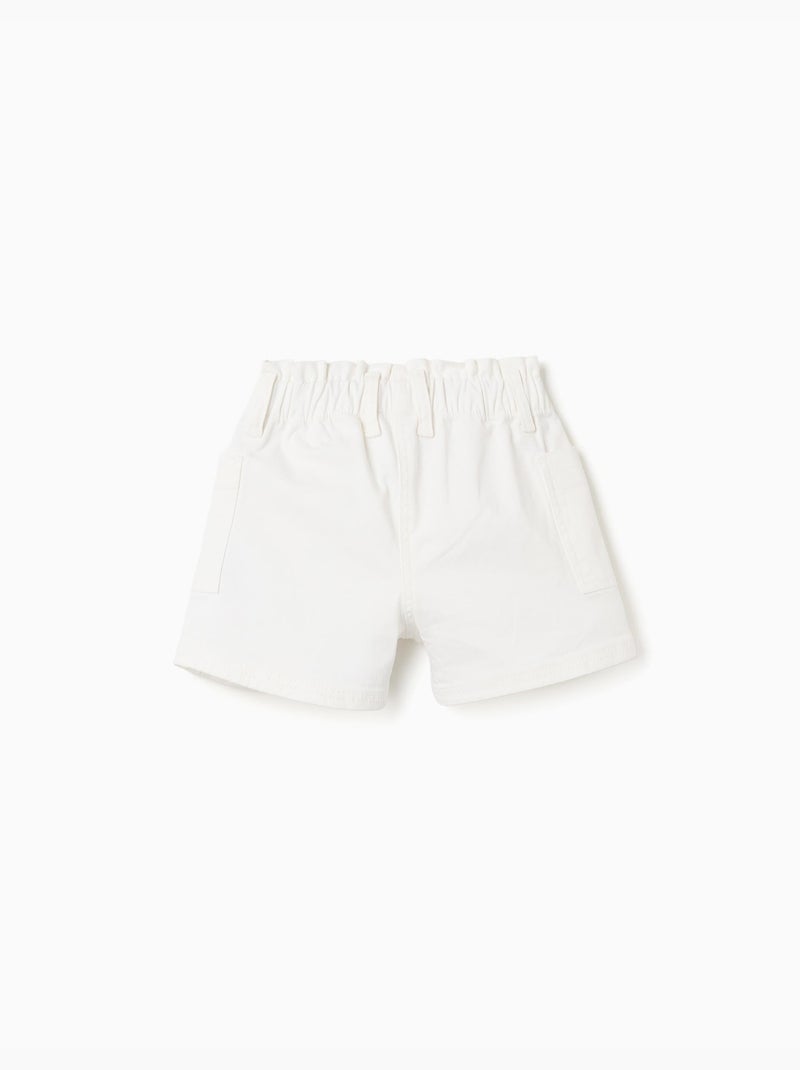 Short en sergé avec poches cargo et taille élastique Blanc - Kiabi