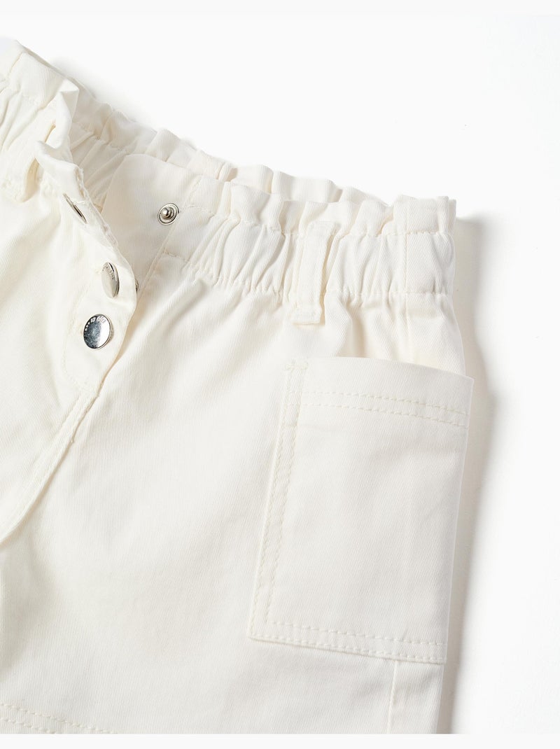 Short en sergé avec poches cargo et taille élastique Blanc - Kiabi