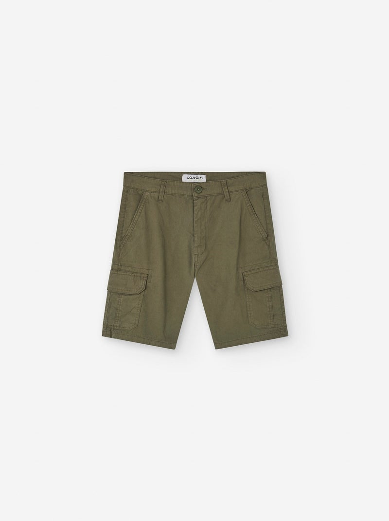 Short en Sergé avec Poches Cargo Vert foncé - Kiabi