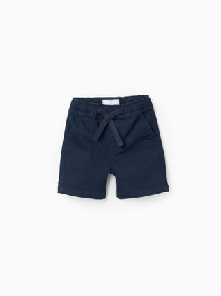 Short en Sergé avec Taille Élastique et Cordon