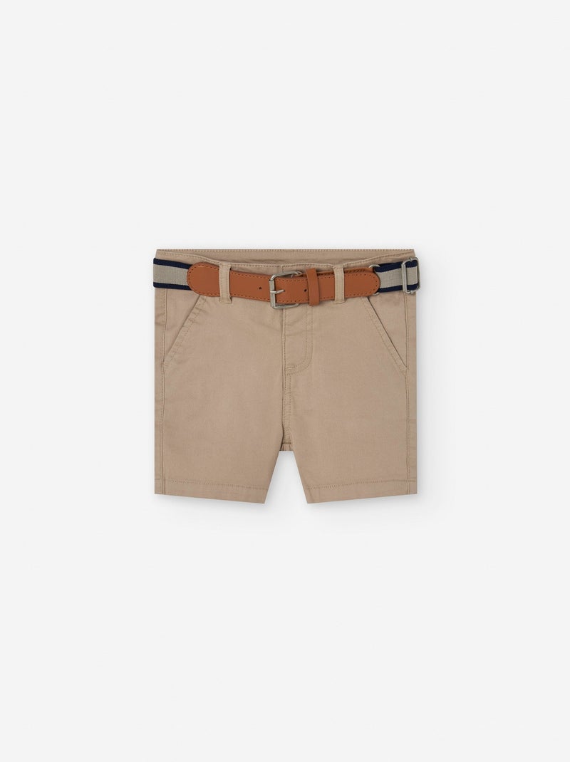 Short en Sergé + Ceinture Beige clair - Kiabi