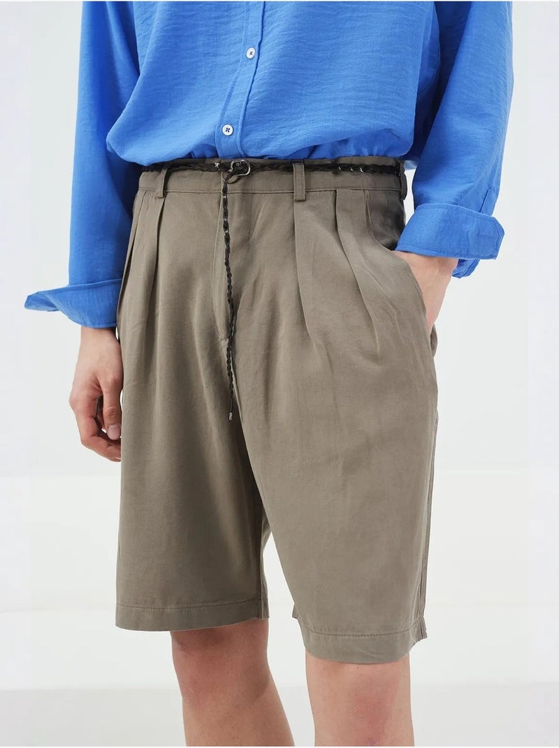 Short en tencel taille moyenne pour homme giesto Kaki - Kiabi