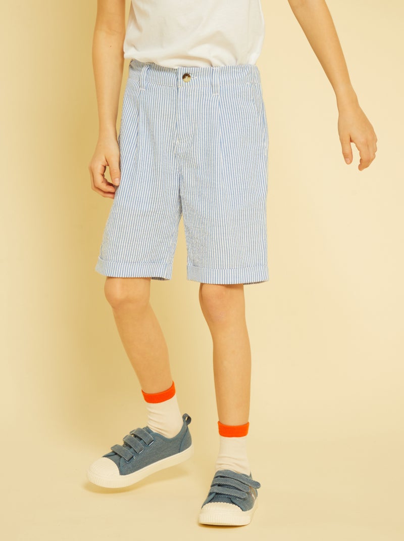 Short en tissu gaufré Bleu - Kiabi