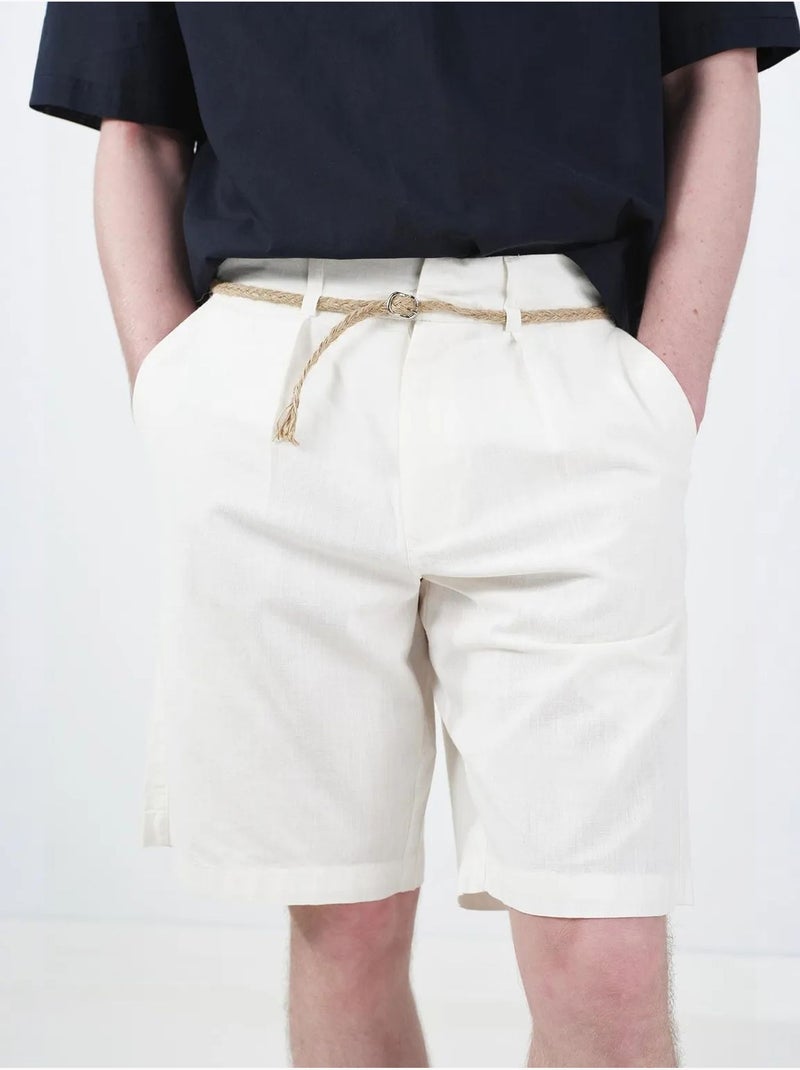 Short en tissu giesto taille mi-haute, coupe décontractée Blanc - Kiabi