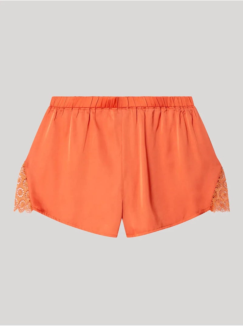 Short en tissu satiné et détails en dentelle Terracotta - Kiabi