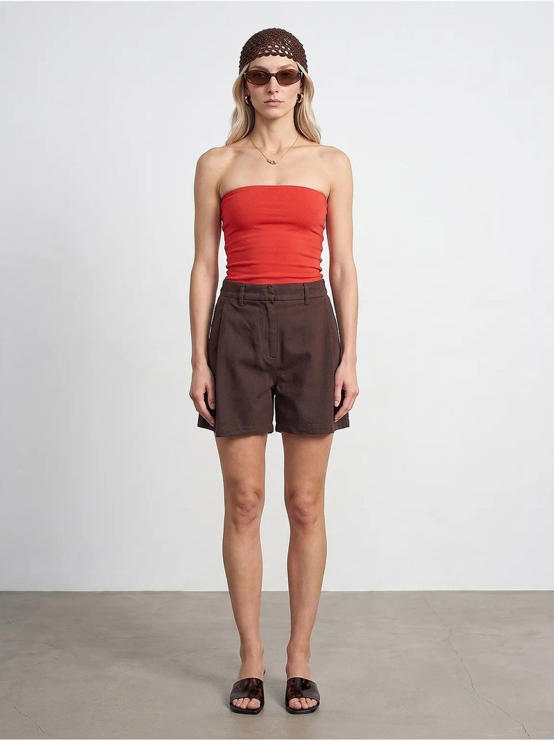Short en tissu tissé à taille haute et jambe large dilvin Marron - Kiabi