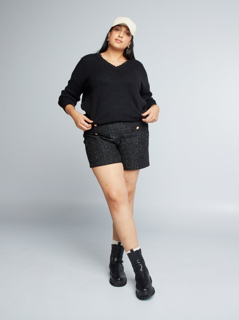 Short en tweed avec boutons fantaisie noir - Kiabi