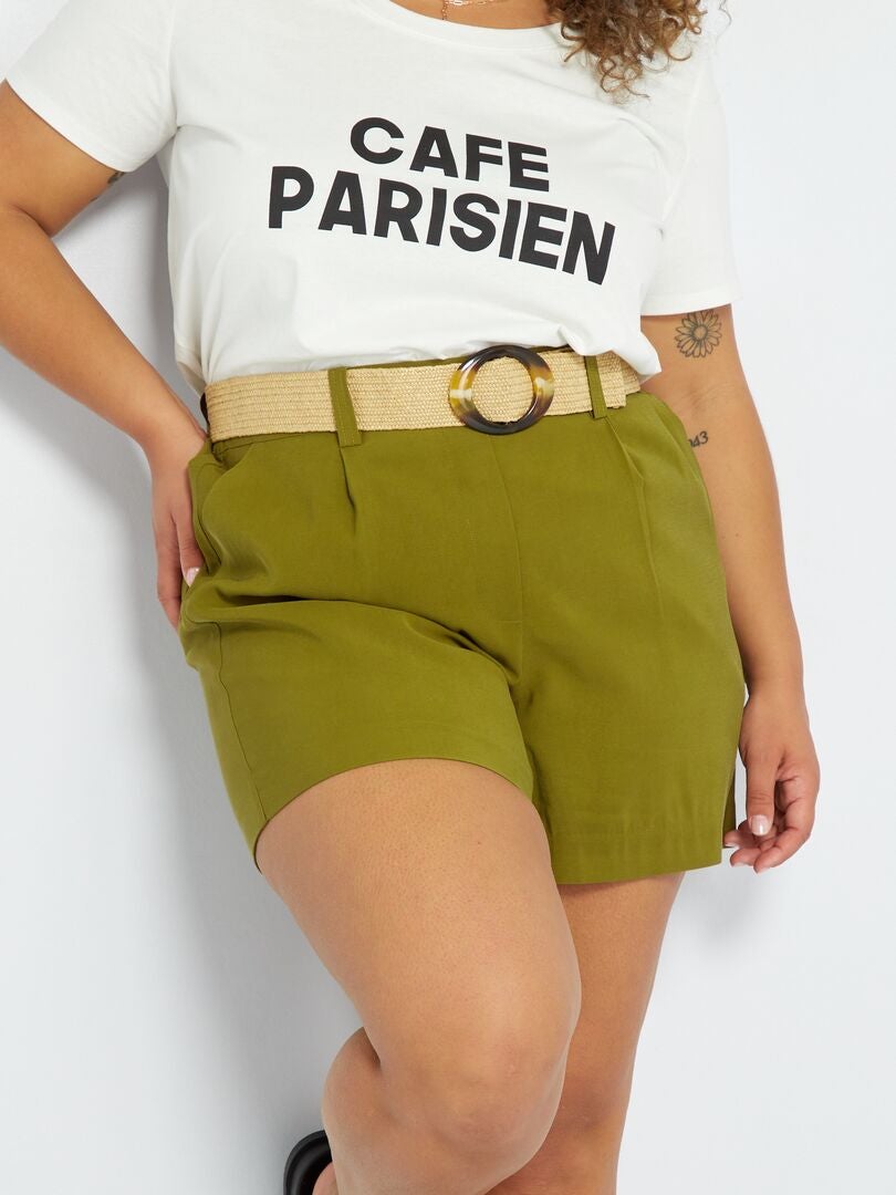 Short Vert Ceinturé Femme Forever 21 - Taille 6 - Coton - Occasion Très Bon état