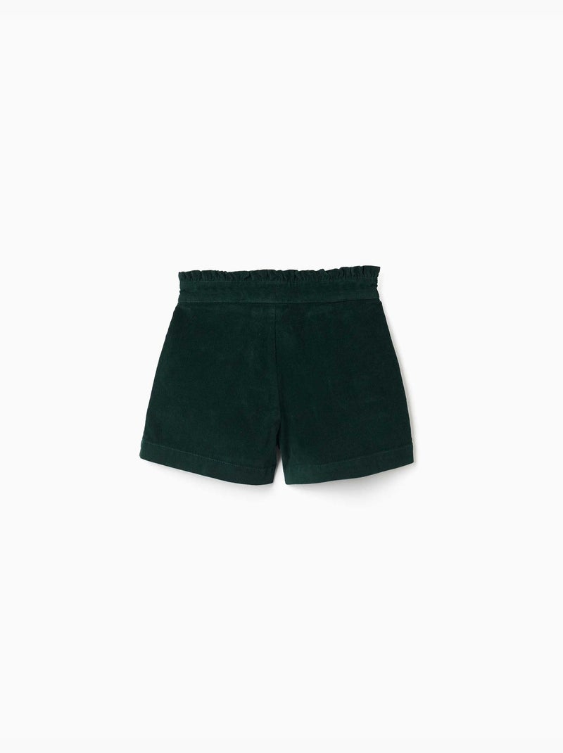 Short en velours côtelé avec plis devant Vert foncé - Kiabi