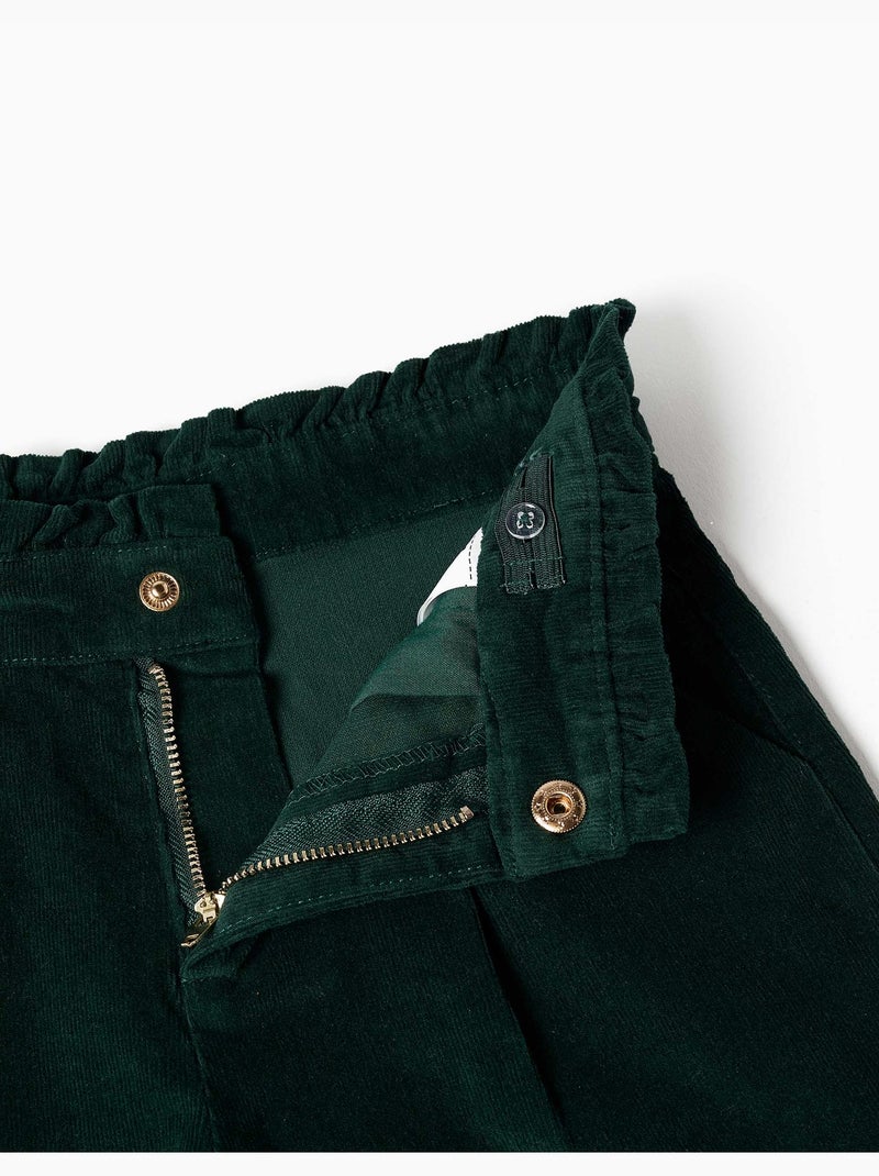 Short en velours côtelé avec plis devant Vert foncé - Kiabi