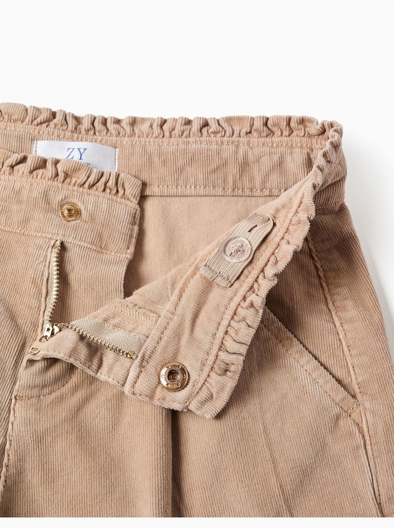 Short en velours côtelé avec taille paperbag à volants Beige clair - Kiabi