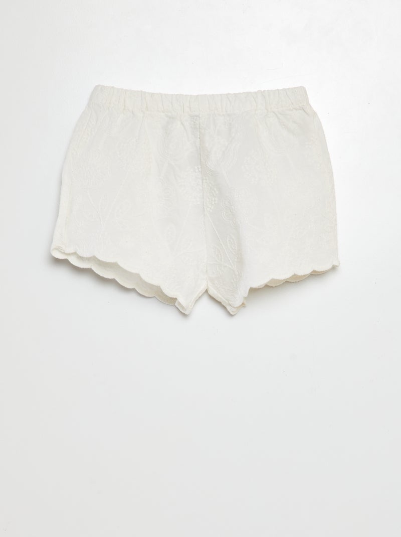 Short en voile coton avec broderies anglaises Blanc - Kiabi