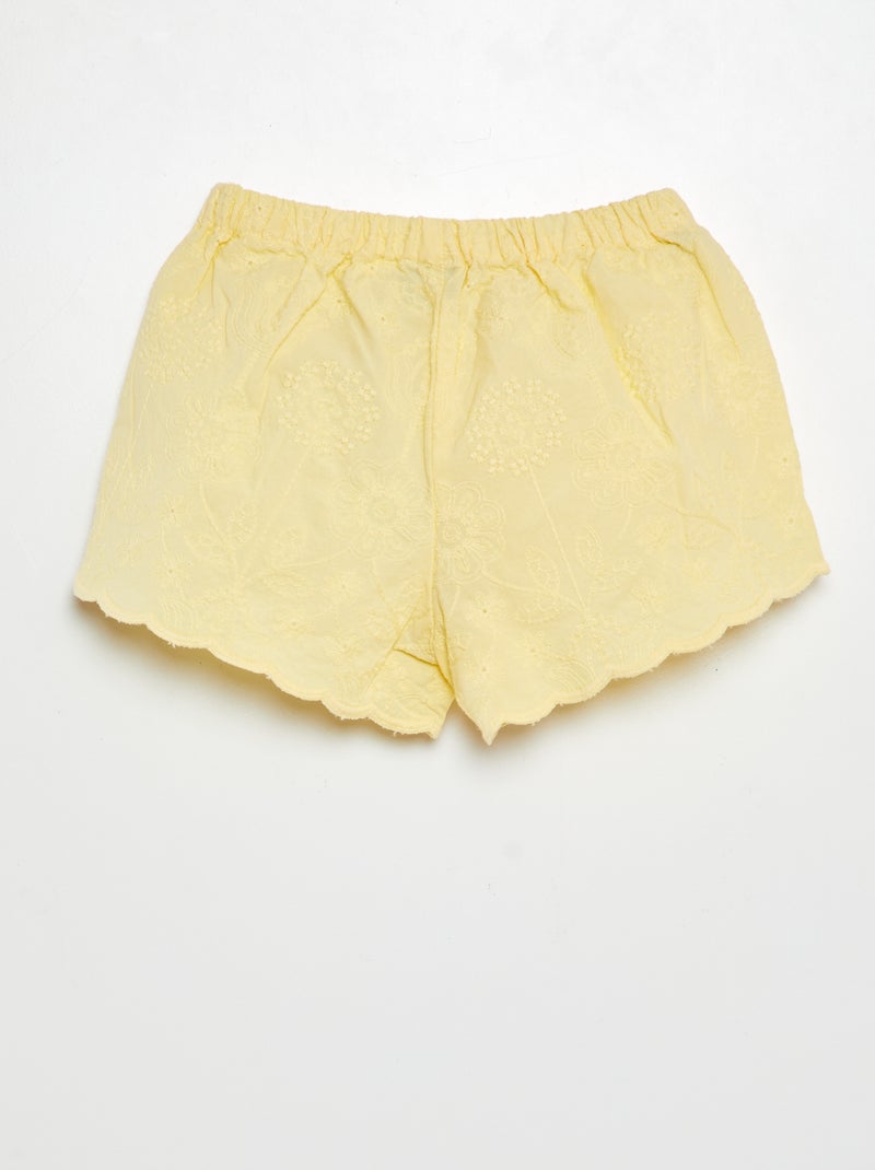 Short en voile coton avec broderies anglaises Jaune - Kiabi