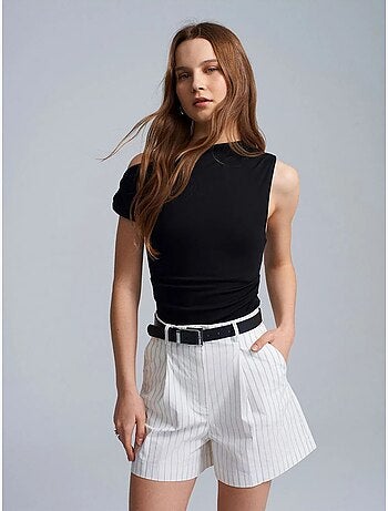 Short Femme À Taille Haute, Rayé Et Ceinturé