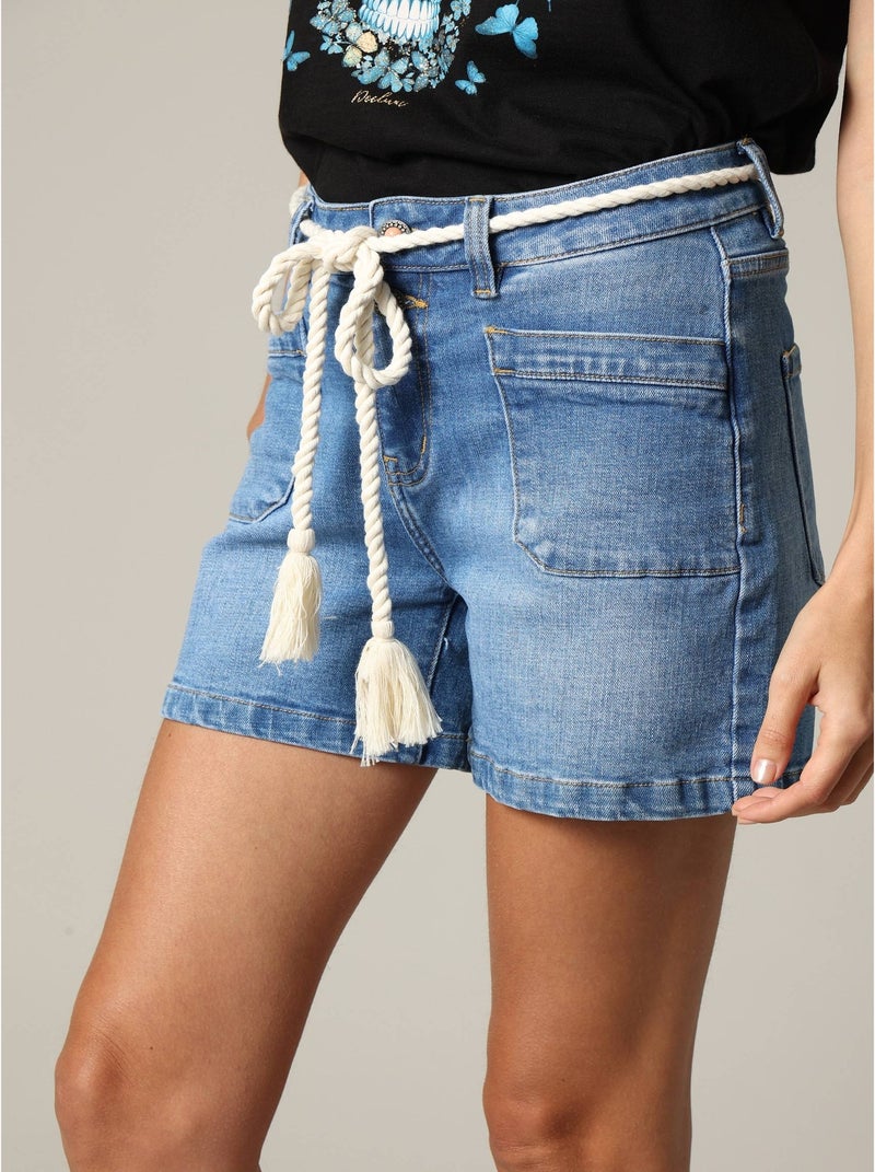 Short femme en coton denim style bohème 'Deeluxe' Bleu clair - Kiabi