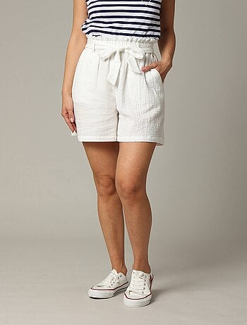 Short femme en gaze de coton avec taille élastiquée 'Deeluxe'