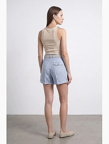 Short femme en lin, taille haute, avec ceinture dilvin