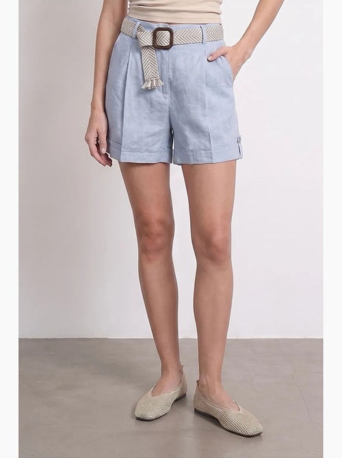 Short femme en lin, taille haute, avec ceinture dilvin - Kiabi Short femme en lin, taille haute, avec ceinture dilvin - Kiabi