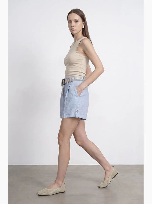Short femme en lin, taille haute, avec ceinture dilvin - Kiabi Short femme en lin, taille haute, avec ceinture dilvin - Kiabi