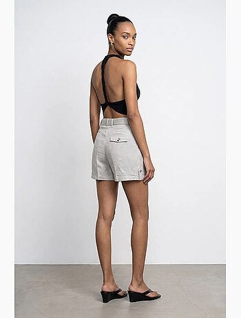 Short femme en lin, taille haute, avec ceinture dilvin