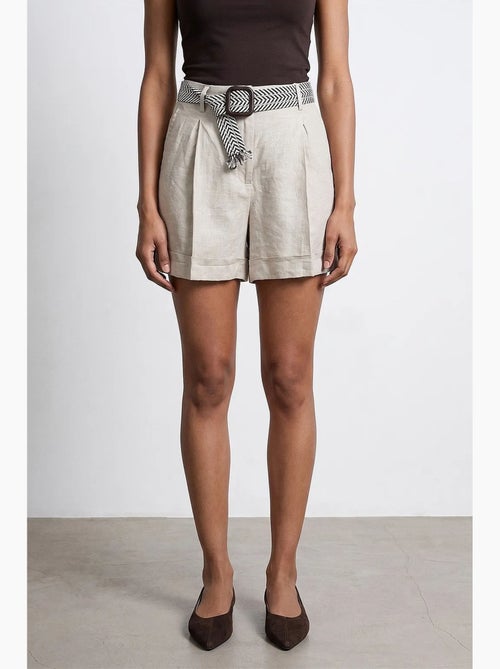 Short femme en lin, taille haute, avec ceinture dilvin - Kiabi Short femme en lin, taille haute, avec ceinture dilvin - Kiabi