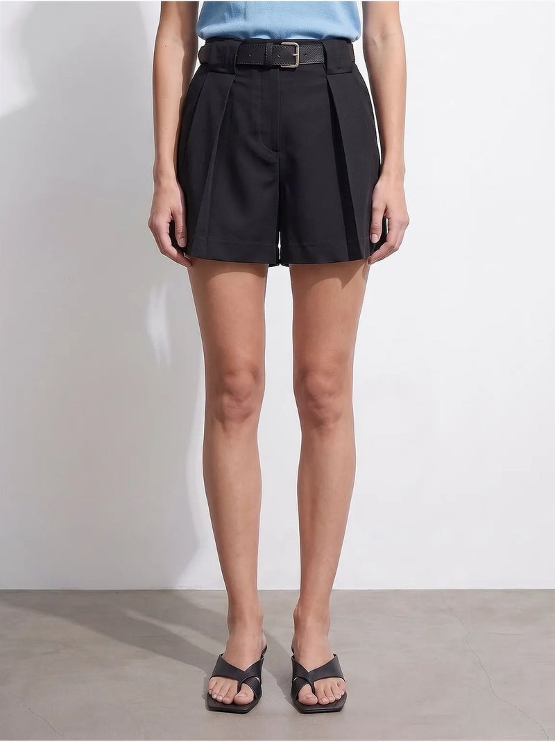 Short femme taille haute à plis dilvin Noir - Kiabi
