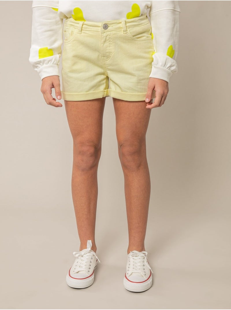 Short fille en coton 'Deeluxe' Jaune clair - Kiabi