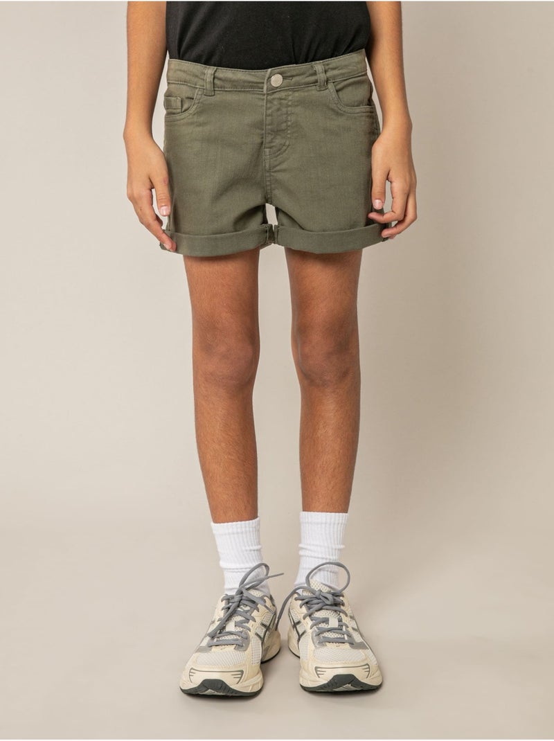 Short fille en coton 'Deeluxe' Kaki - Kiabi