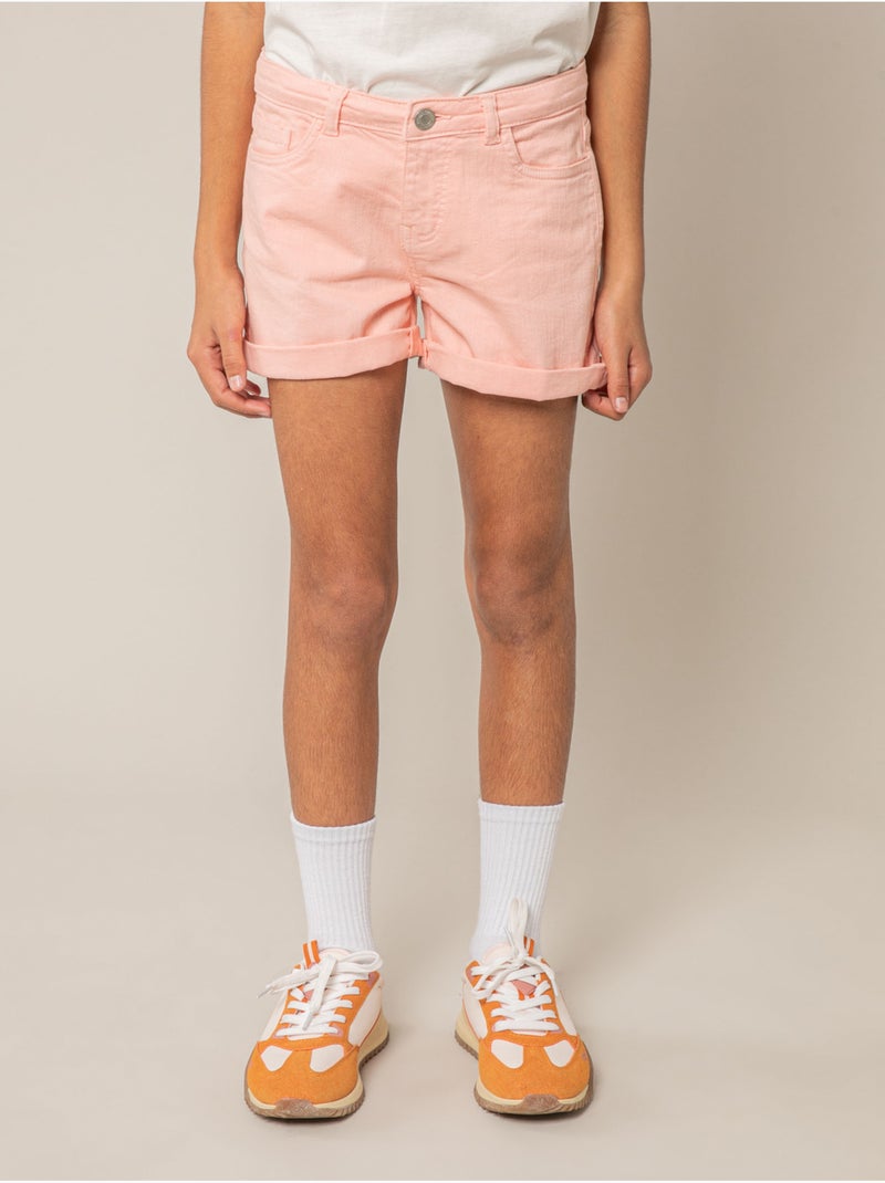 Short fille en coton 'Deeluxe' Orange corail - Kiabi