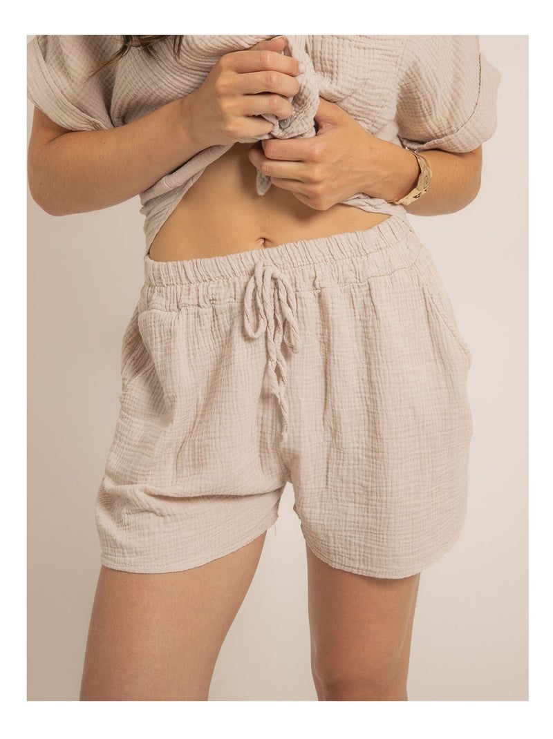Short fluide en gaze de coton XELIA Beige clair - Kiabi