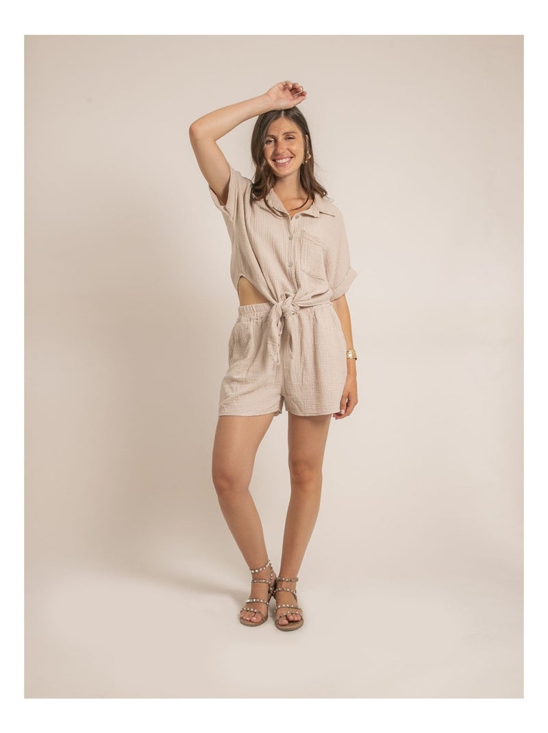 Short fluide en gaze de coton XELIA Beige clair - Kiabi