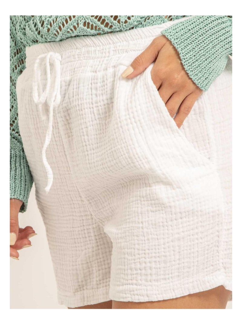 Short fluide en gaze de coton XELIA Blanc - Kiabi