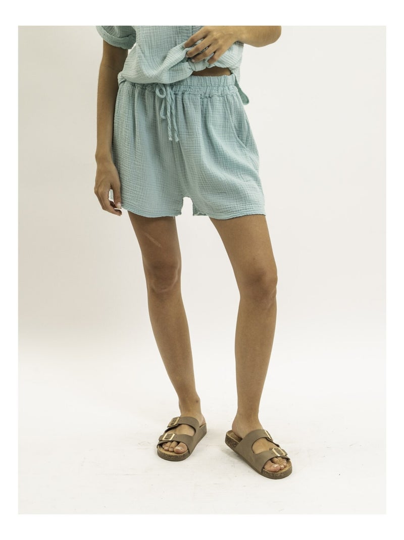 Short fluide en gaze de coton XELIA Vert d'eau - Kiabi