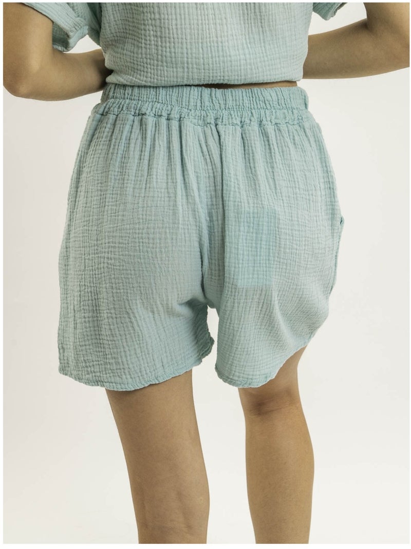 Short fluide en gaze de coton XELIA Vert d'eau - Kiabi