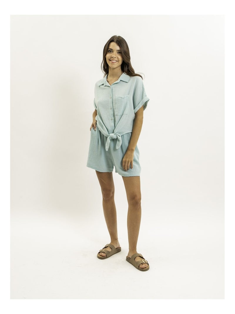 Short fluide en gaze de coton XELIA Vert d'eau - Kiabi
