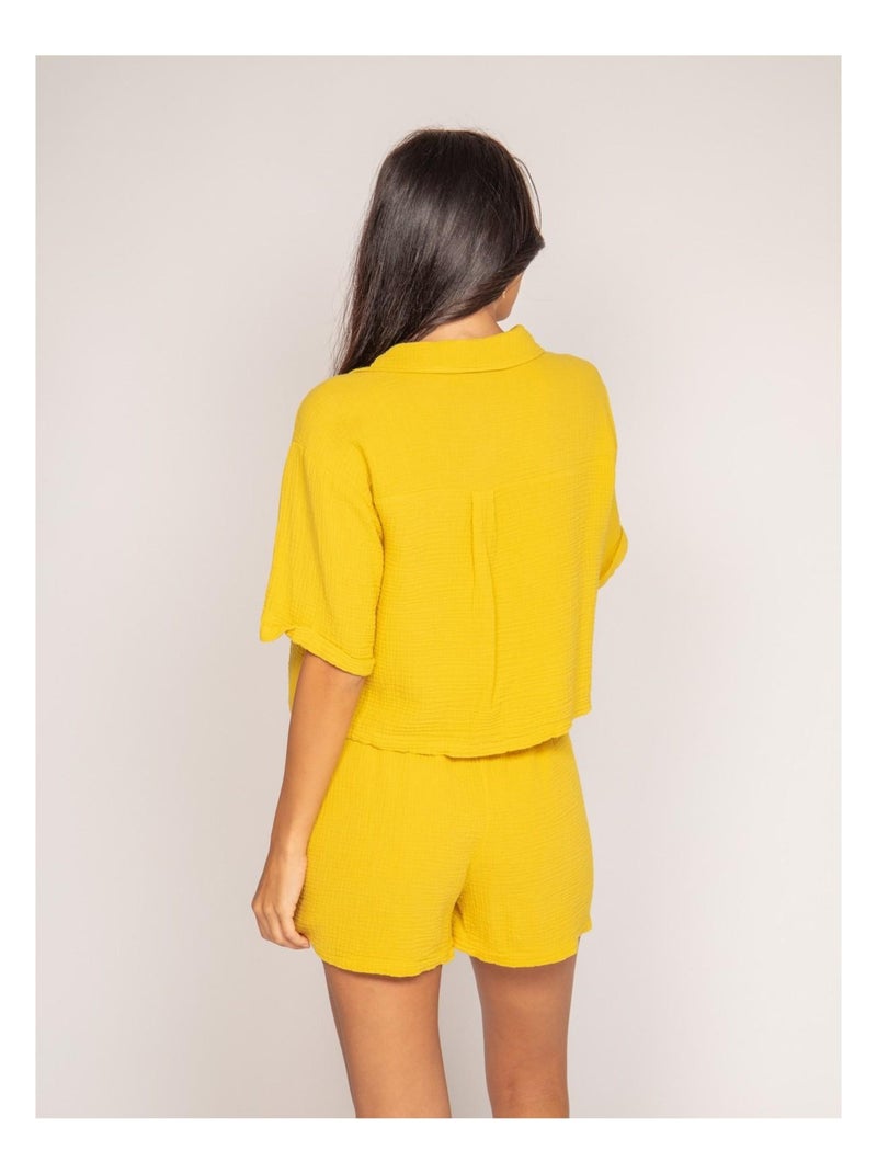 Short fluide en gaze de coton xoneka Moutarde - Kiabi