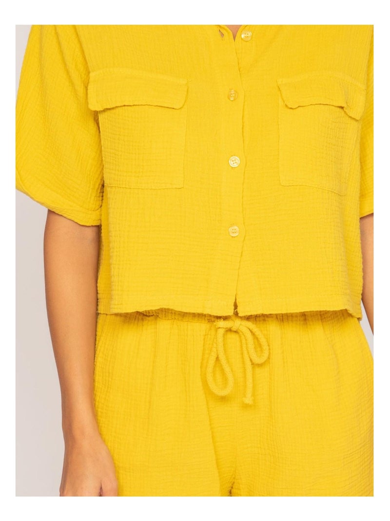Short fluide en gaze de coton xoneka Moutarde - Kiabi