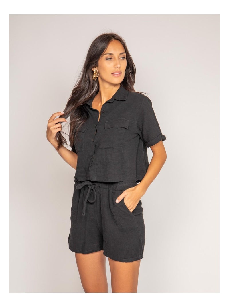 Short fluide en gaze de coton XONEKA Noir - Kiabi